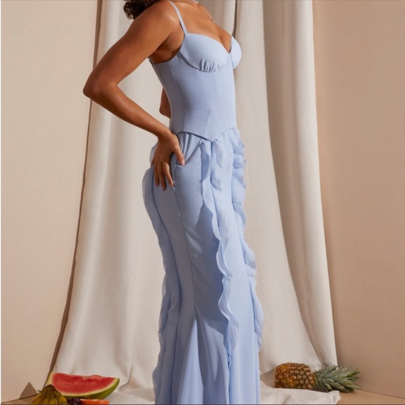 Oh Polly PERRINE Corset Frill Skirt Maxi Dress in Blue - Picture 3 of 4
